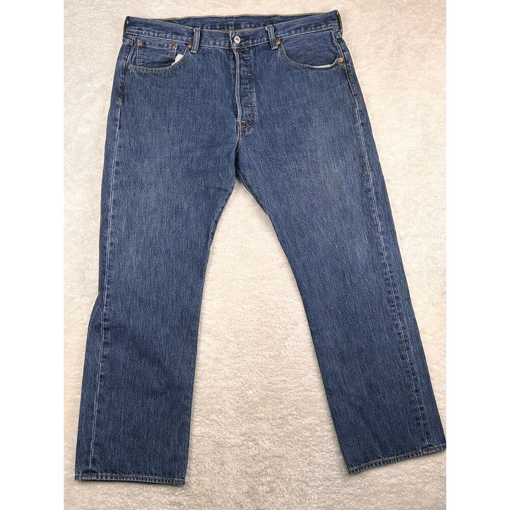 Levis 501 Jeans Mens 38x30 Blue Straight Button Fly Mid Rise Dark Wash Denim
